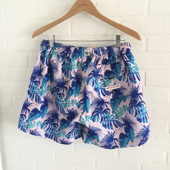 Sunset X Vine Swim Trunks Monstera print Tropical Beach Lavender Blue Aqua XL - Picture 7 of 11